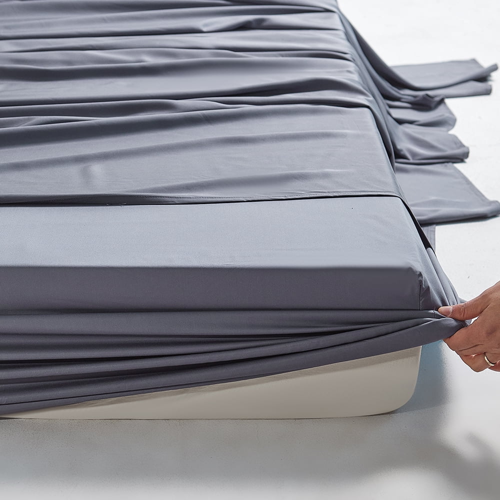 AMONOL 4-Piece Organic Bamboo King Bed Sheet Set, Bark Gray – Luxury Soft, Cooling Sheets with 18-Inch Deep Pocket（Bark Gray）