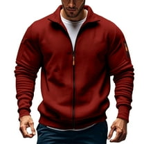 USNSM Mens Full Zip Sweatshirt Jacket Long Sleeve Fleece Thick Pullover Casual Big and Tall Golf Shirts Outerwear Red XL