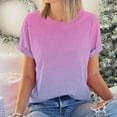 thumbnail image 4 of Scyoekwg Womens Short Sleeve T Shirts Casual Comfy Crew Neck Trendy Basic Tops Gradient Print Graphic Tee Blouses Womens Clothes (Pink,XXXXXL), 4 of 5