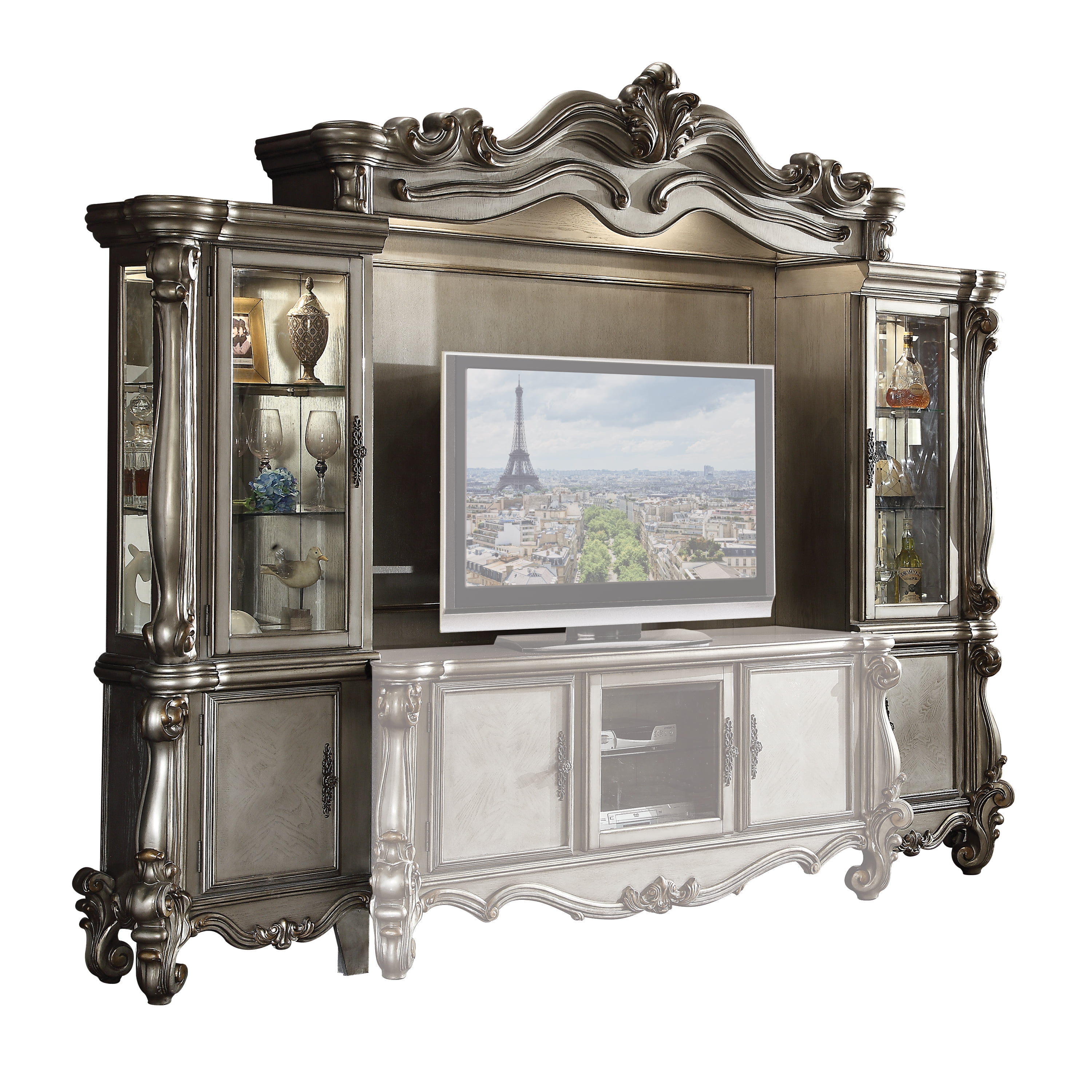 ACME Versailles Entertainment Center in Antique Platinum