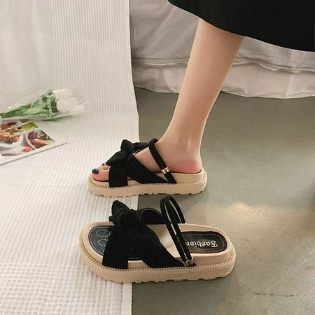 

Ediodpoh Bow Decor Flatform Slingback Sandals for Women Casual Open Toe Sandals Roman Platform Sandals Slippers Womens Sandals Black 7(38)