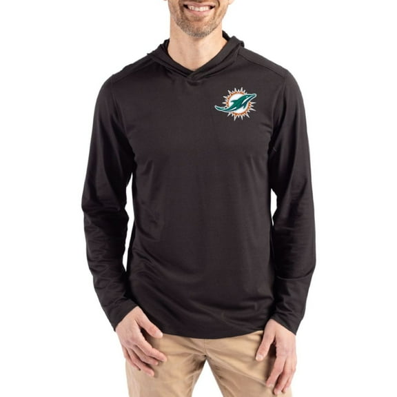 Men's Cutter & Buck Black Miami Dolphins Coastline Epic Comfort Eco Recycled Long Sleeve Hoodie T-Shirt