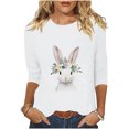 thumbnail image 2 of Cavosen Happy Easter 3/4 Sleeve Womens Tops Summer Cute Bunny Print Pullover Shirts Round Neck Holiday Blouse Vacation Festival T Shirts Loose Dressy Trendy Going out Tees White L, 2 of 6
