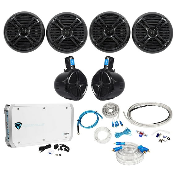 4) Rockville RMSTS80B 8" 2000w Marine Boat Speakers 2) Wakeboards Amp Wire Kit