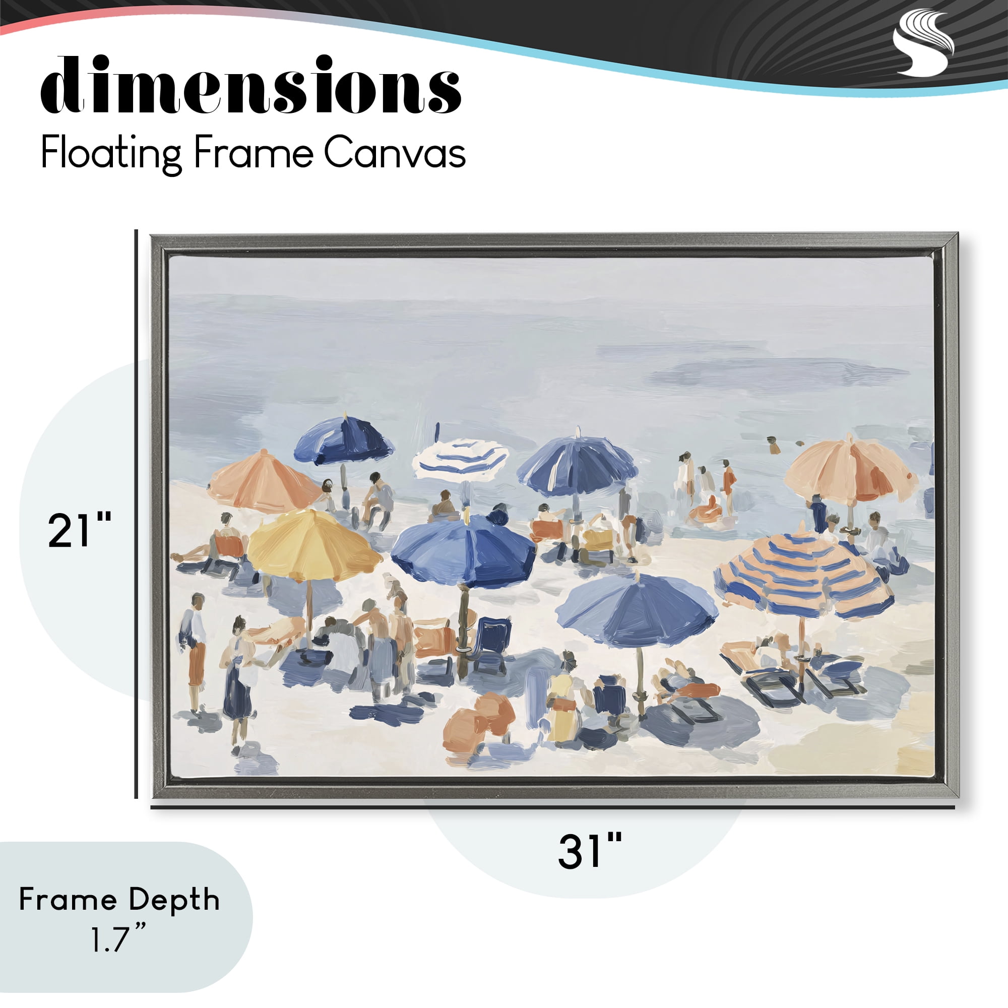 Stupell Industries Summer Fun Beach Crowd Gray Framed Floater Canvas Wall Art, design by Jacky Ngan