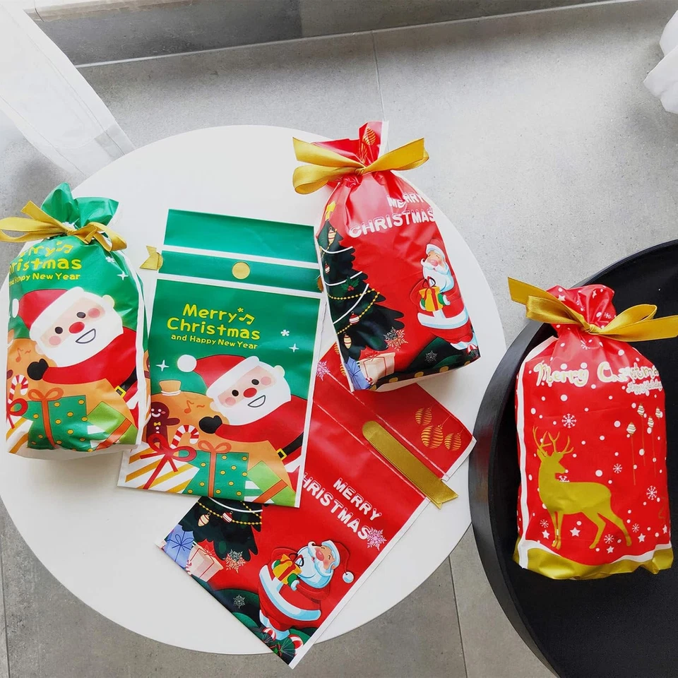 BUTTERFLY- Christmas Gift Wrap Bags 50 Count Red Green Drawstring For Cookies Candy Bakery