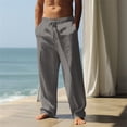 thumbnail image 2 of Dwellite Mens Casual Cotton Linen Pants Drawstring Loose Fit Summer Beach Pant Lightweight Trousers with Pocket Gray 2XL, 2 of 7