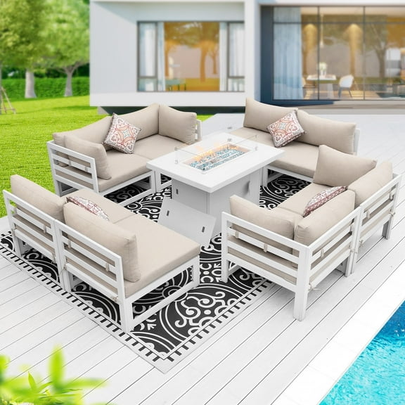 RADIATA 9 Aluminum Comfortable Outdoor Conversation Sets, White/Beige