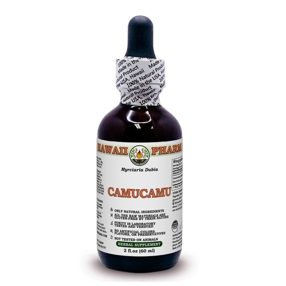 Camucamu (Myrciaria Dubia) Dry Fruit ALCOHOL-FREE Liquid Extract. Expertly Extracted by Trusted HawaiiPharm Brand. Absolutely Natural. Proudly made in USA. Glycerite 2 Fl.Oz