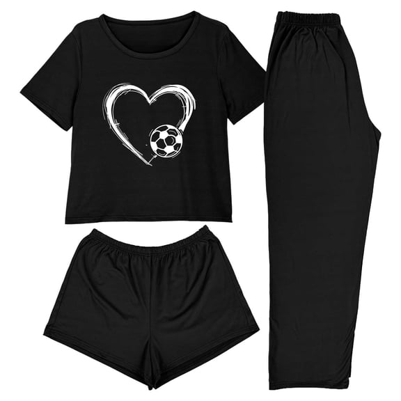 asdoklhq Bamboo Pajamas for Women 3PCS Women's Home Casual Pants Short Sleeves Tops and Shorts Pajamas Set Black S