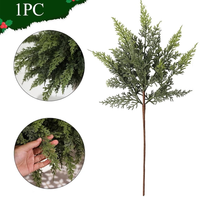 Rama de Cedro Artificial para Árbol de Navidad - Follaje de Plástico Verde de 45 Cm para Decoración Navideña, Coronas y Centros de Mesa, Textura Realista, Tallos Flexibles