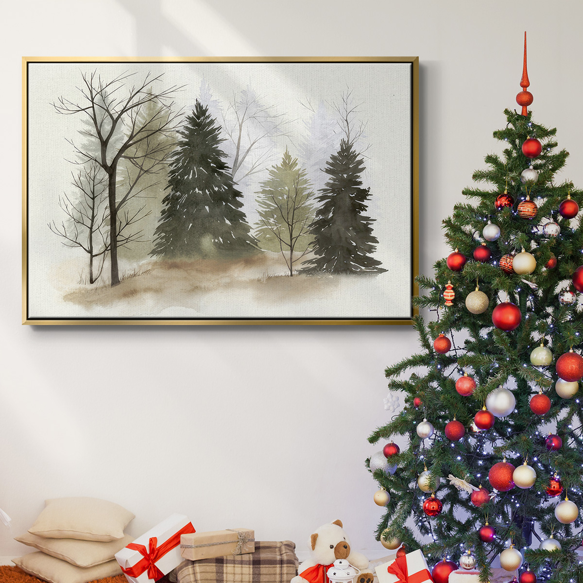 In the Mist II - Framed Gallery Wrapped Holiday Canvas - 27 x 41 - Gold Frame