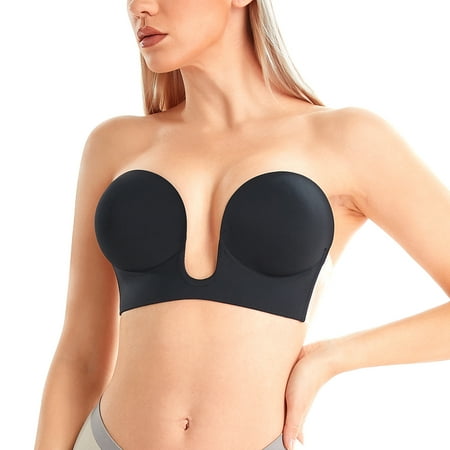 

KUMAYES Women s Sticky Backless Bra with Nipple Covers Push Up Adhesive Invisible Strapless Bra