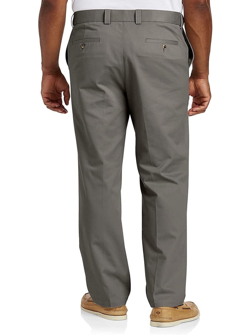 Big and Tall Essentials by DXL Men's Flat-Front Twill Pants, Grey