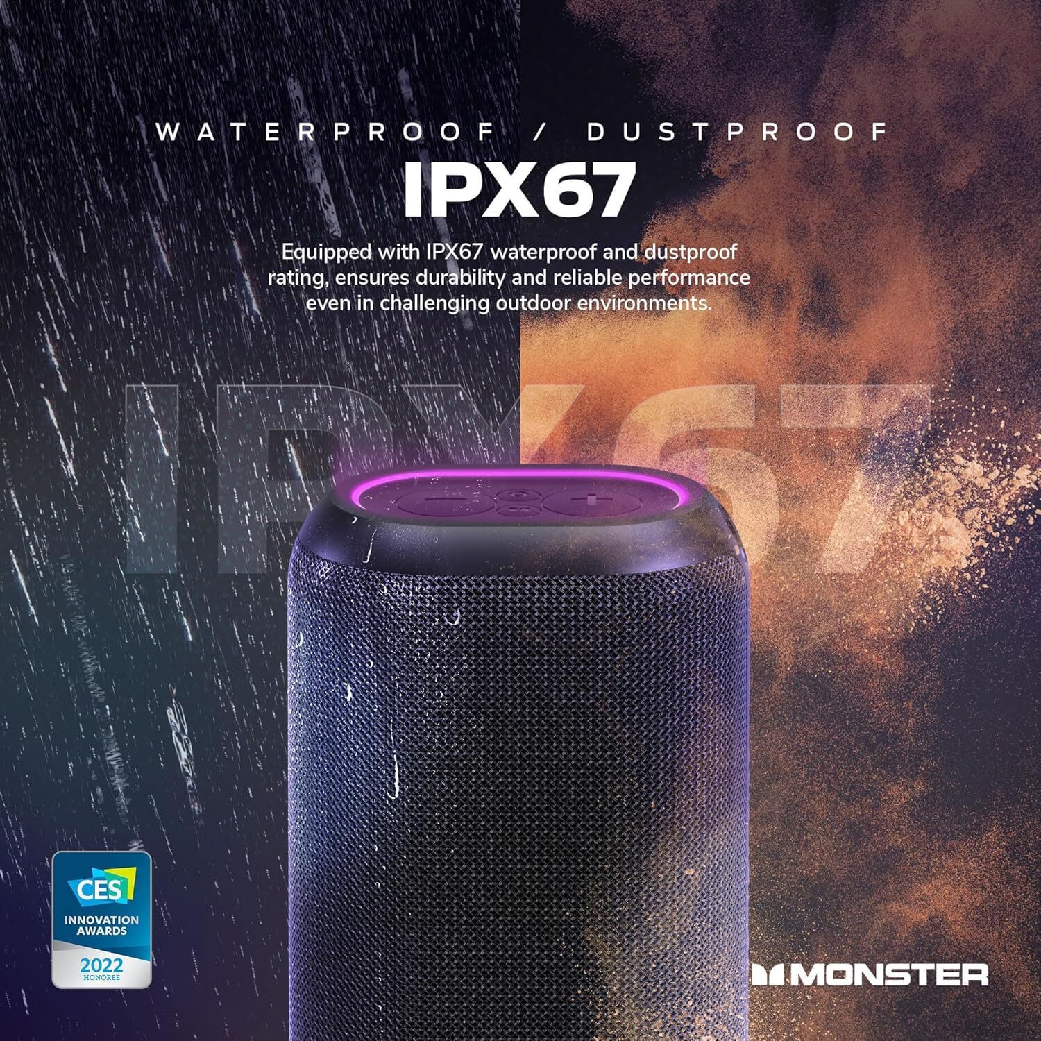 Monster DNA Max Portable Bluetooth Speaker, 360° Bass Sound, 10W Qi Charging Pad, IP67 Waterproof, Indoor & Outdoor