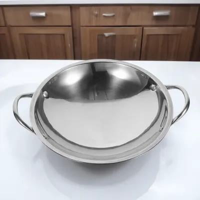 LOLIPPYY Wok Stainless Steel with Glass Lid for Household Users 1Set
