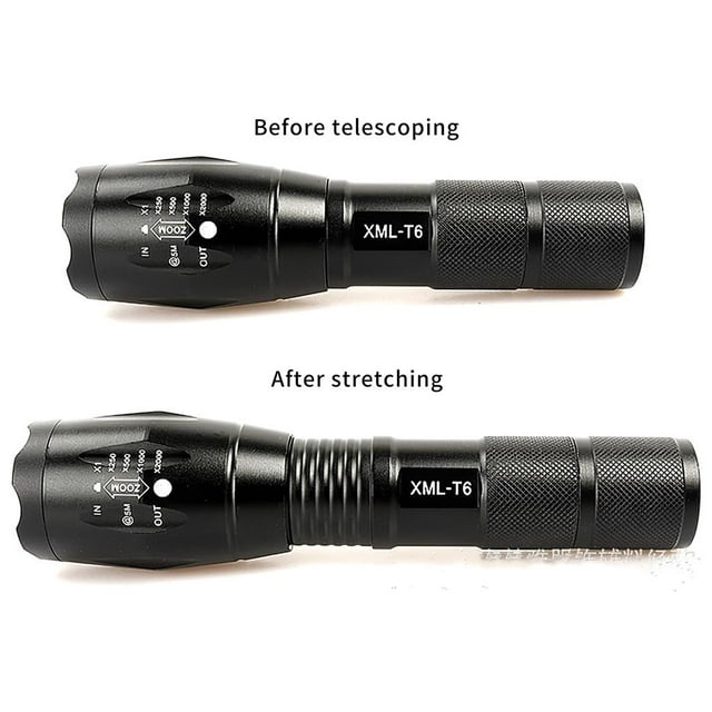 Camping Flashlight USB Charging Telescopic Focusing LED Tent Power Bank Flashlight with Convex Lens Battery Contacts for Camping Outdoor Travel