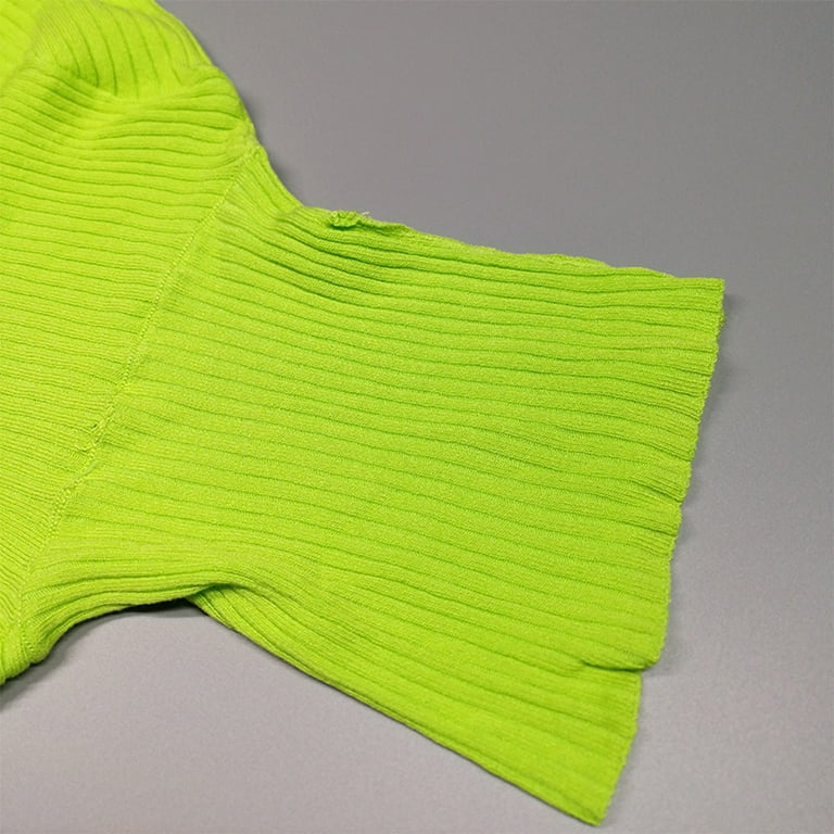 Women Long Sleeve Turtleneck Sweater Ribbed Knit Neon Green