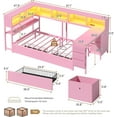 thumbnail image 3 of Twin Size Daybed with Drawers and Bookcase Storage,Corner Bed Frame with Desk,Charging Station and Led Lights,Twin Metal Platform Bed Frame with Open Shelves,Pink, 3 of 13