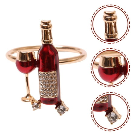 

WHAMVOX 4 Pcs Zinc Alloy Serviette Ring Modern Napkin Rings Wine Shaped Red
