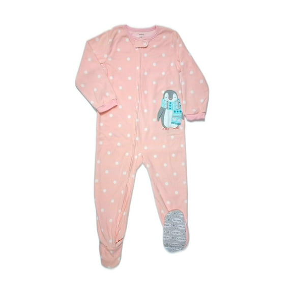 Carter's Toddler Girl's Pink Polka Dot Penguin Fleece Pajama Sleeper, Size 4T