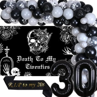 Black Gothic Birthday Decorations, Funeral Birthday Party Decorations - Old  English Happy Birthday Glitter Banner, Cake Topper, Tissue Pom Poms, Black