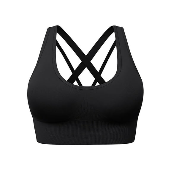Wdfiry Women's Sports Bras Seamless Solid Color Criss-cross Strappy Back Bras Wireless Plus Size Breathable Bras