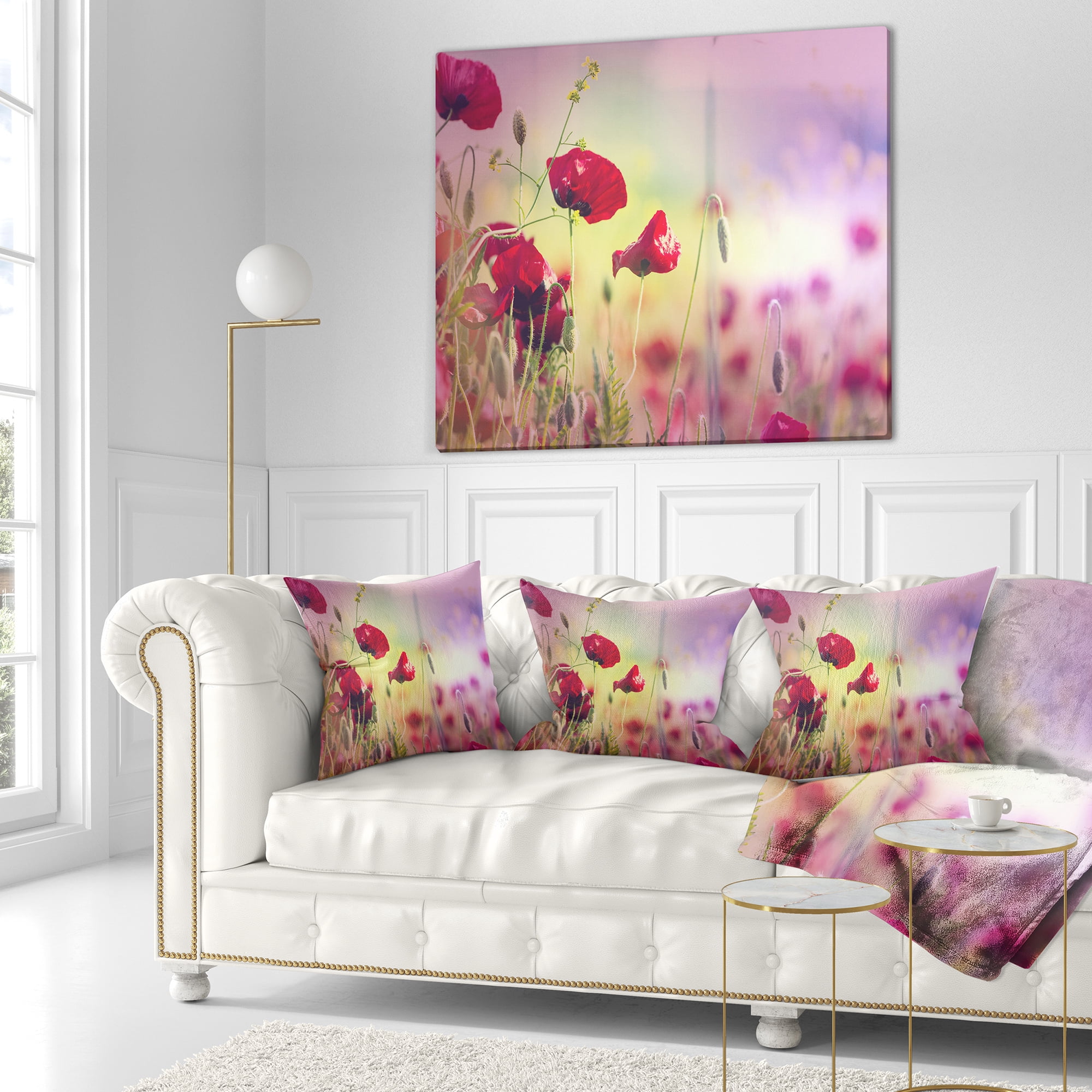 Designart Beautiful Poppy Flower Garden - Floral Throw Pillow - 16x16