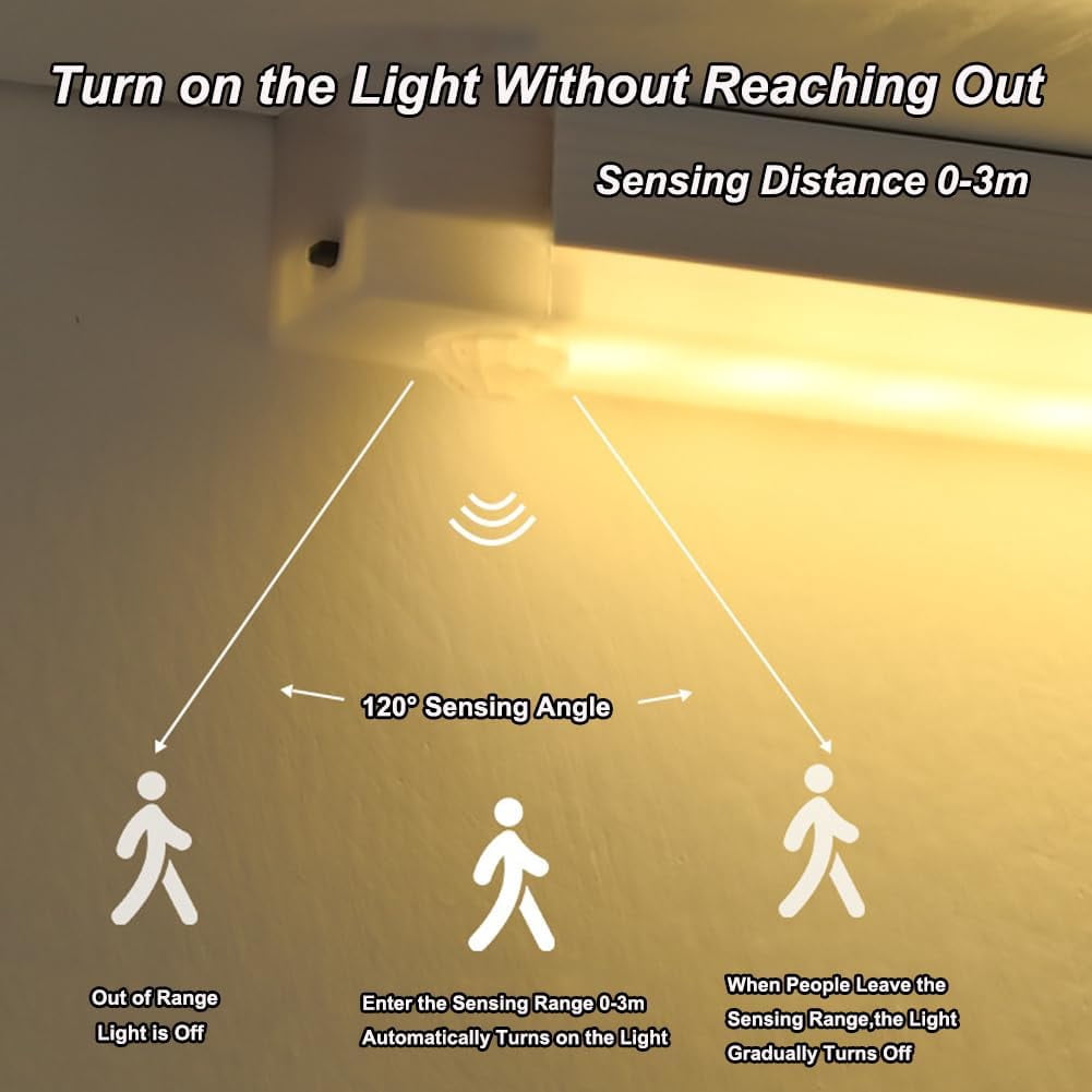 Punch-Free Smart Sensor Magnetic Rechargeable LED Lights,3.93/7.87/11.81/19.68 Inch Under Cabinet Lighting with Motion Sensor,Wireless,Cool White & Warm White for Kitchen,Stairs,Wardrobe