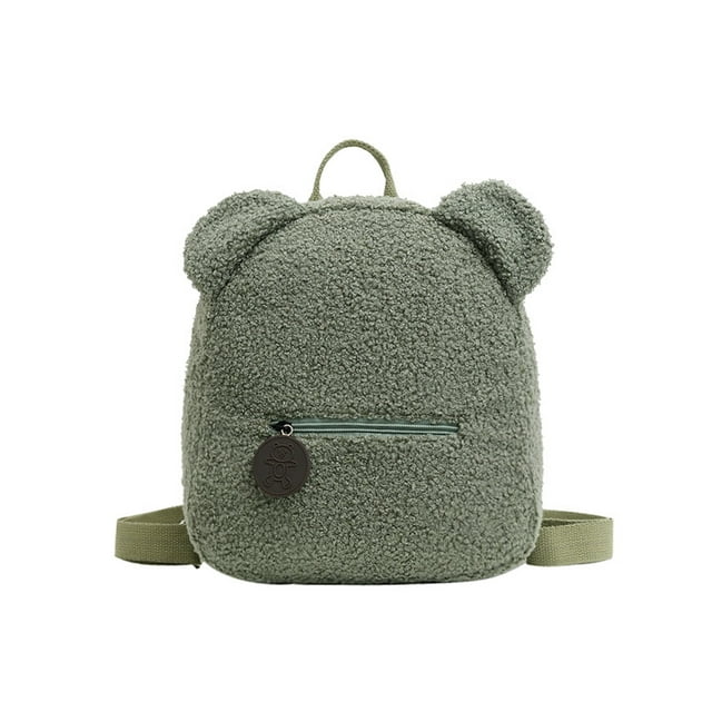 Multitrust Women Girls Cute Bear Ear Fleece Solid Color Small Backpack Daypack