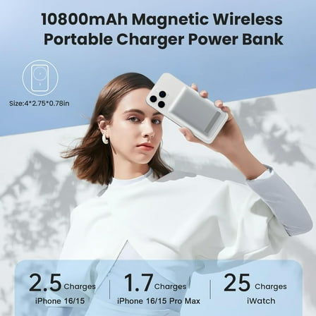 RFGBRG-Magnetic Portable Charger 10800mAh Wireless Power Bank with Foldable Stand,LED Display 25W USB-C in/Output Fast Charging External Battery Pack for Magsafe,iPhone 16/15/14/13/12 Pro/Pro Max/Plu