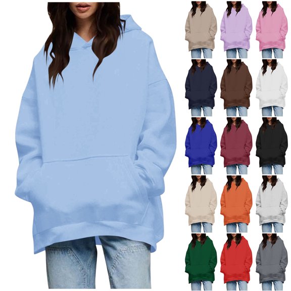 QATAINLAV Womens Oversized Hoodies Fall Long Sleeve Sweatshirts Loose Casual Hooded Pullover with Pocket Fashion Clothes, Beige, L