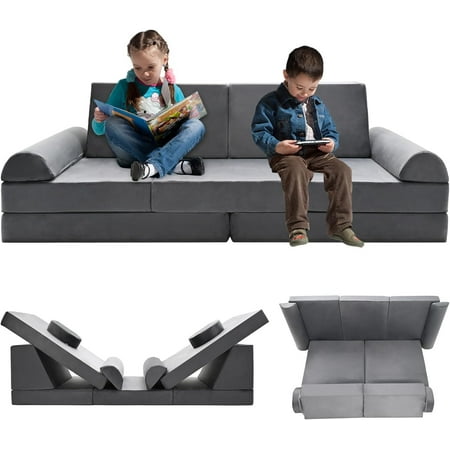 ABORON 11Pcs Toddler Sofa for Kids, Modular Kids Couch for Playroom, Kids Play Couch for toddlers 1-10, Kids Sofa Couch, Convertible Foam Floor Cushion,Gray