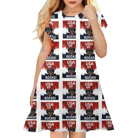 

ZIZOCWA Baby Girl Easter Dress 0-3 Months Toddler Kids Girl Fourth Of July Independent Day Star Stripes Prints Short Sleeves Party Princess Dress Flan Blue110