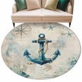 thumbnail image 2 of Nautical Teal Anchors Round Living Room Rugs 7 ft, Starfish Corals Compass Retro Brown Map Washable Area Rug with Non-Slip Sturdy Edge Binding Round Carpet for Kitchen Office Bedroom, 2 of 9