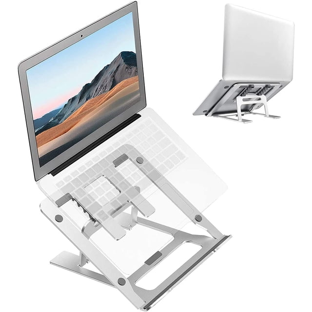 Rawiri Soporte de metal para computadora portátil para escritorio,Soporte de bandeja de mesa de computadora pequeña portátil plegable,Estante ergonómico antideslizante para computadora portátil para