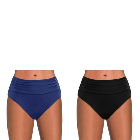 Wijhcboe 2 Pack Women Swim Wear Bottoms Women Large Vintage Print Hight Waist Swim Pants Men Brazilian Bikini Bottom Swimwear Briefs Beachwear Brazilian Bikini Bottom Side Tie Thong Bathing High Wai