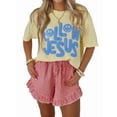thumbnail image 2 of Women'S Ruffle Hem Drawstring Elastic Waist Gingham Casual Shorts with Pockets Red S, 2 of 5