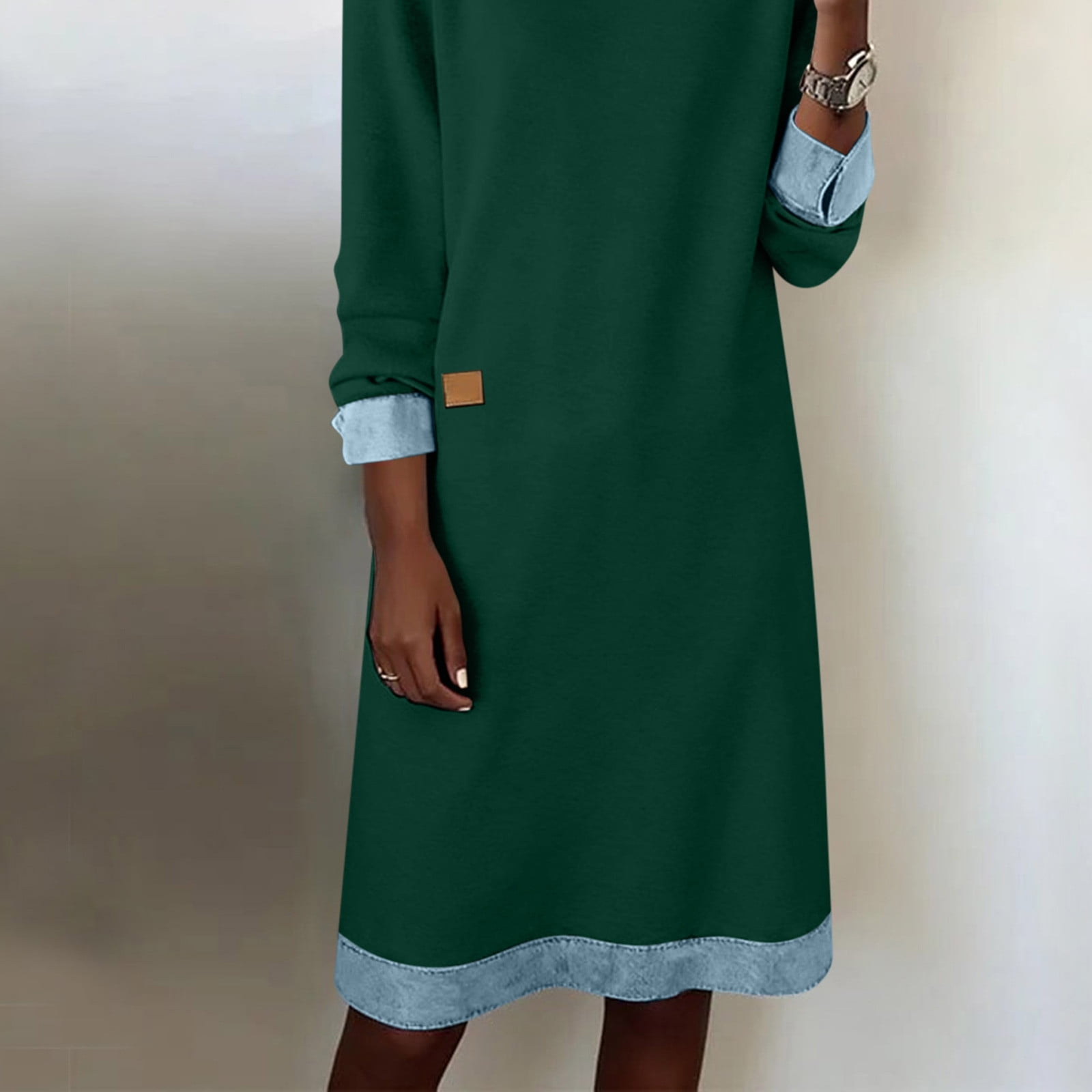 Fewfanhot Maxi Dresses for Women Flowy V Neck 3/4 Sleeve Mid Length Shift Dress with Pockets Comfy House Loungh Wear