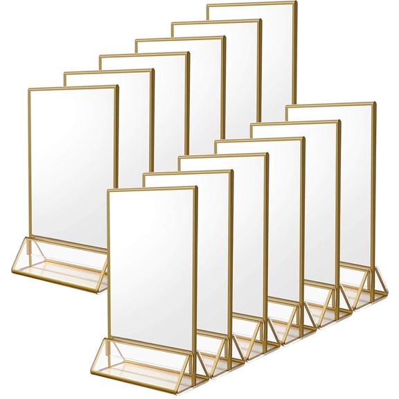 12 Pack Acrylic Sign Holder, 5 x 7 inch Clear Display Stand Menu Flyer Holder for Wedding Party