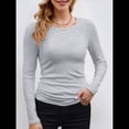 thumbnail image 3 of Camisetas Básicas Ajustadas Informales de Cuello Redondo y Larga Acanaladas para Mujer Flor Gris XXL, 3 of 6