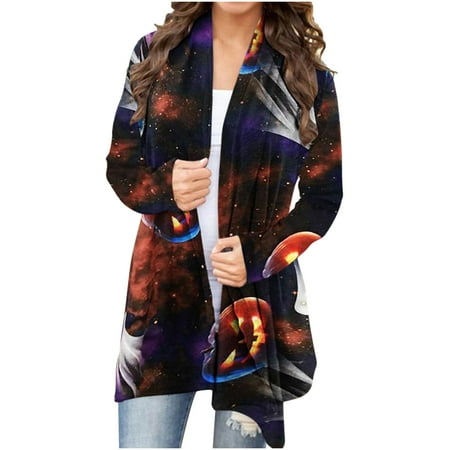 

Trench Coats for Women Winter Jackets for Women Women Long Sleeve Animal Cat Pumpkin Print Cardigan Autumn Coat Blouse Long Cardigans for Women Clearance Girls Winter Coats Black L