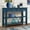Navy Blue + Pine, variant on 42 Inch Mid Century Solid Wood Console Table, Sofa Table with 2 Storage Drawers and 2 Tier Open Shelves, Buffet Sideboard Entryway Table for Living Room Kitchen Dining Room Hallway, Brown