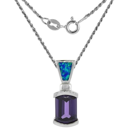 - Sterling Silver Synthetic Opal Slide Necklace for Women Amethyst CZ 8x13mm Inlay 7/8 inch 18 inch ROPH_25