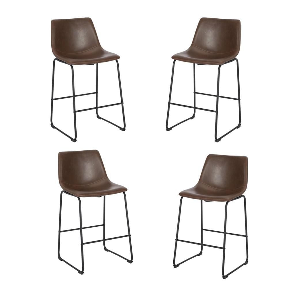 LANDON STOOL with PU leather and matte black powder-coated steel frame SET OF 4