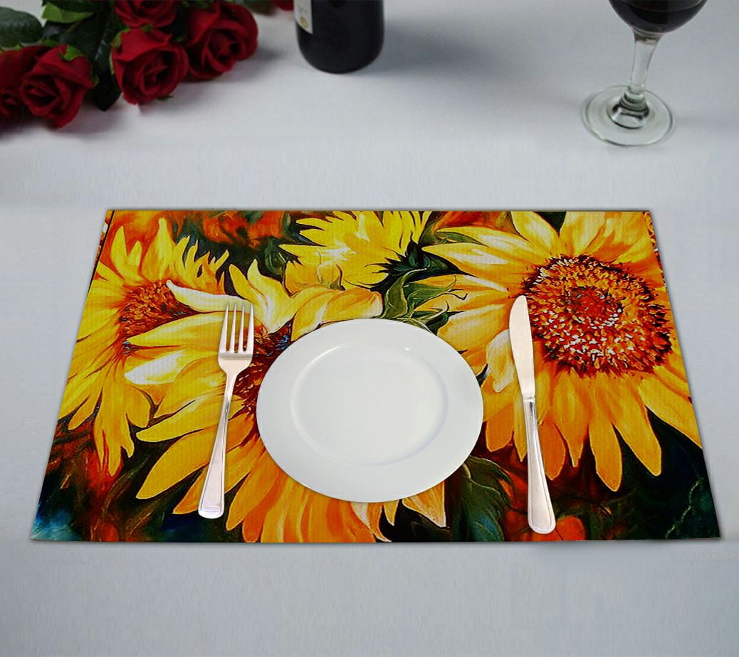 ZKGK Sunflowers Placemat Table Mat 12x18 inches,Set of 2