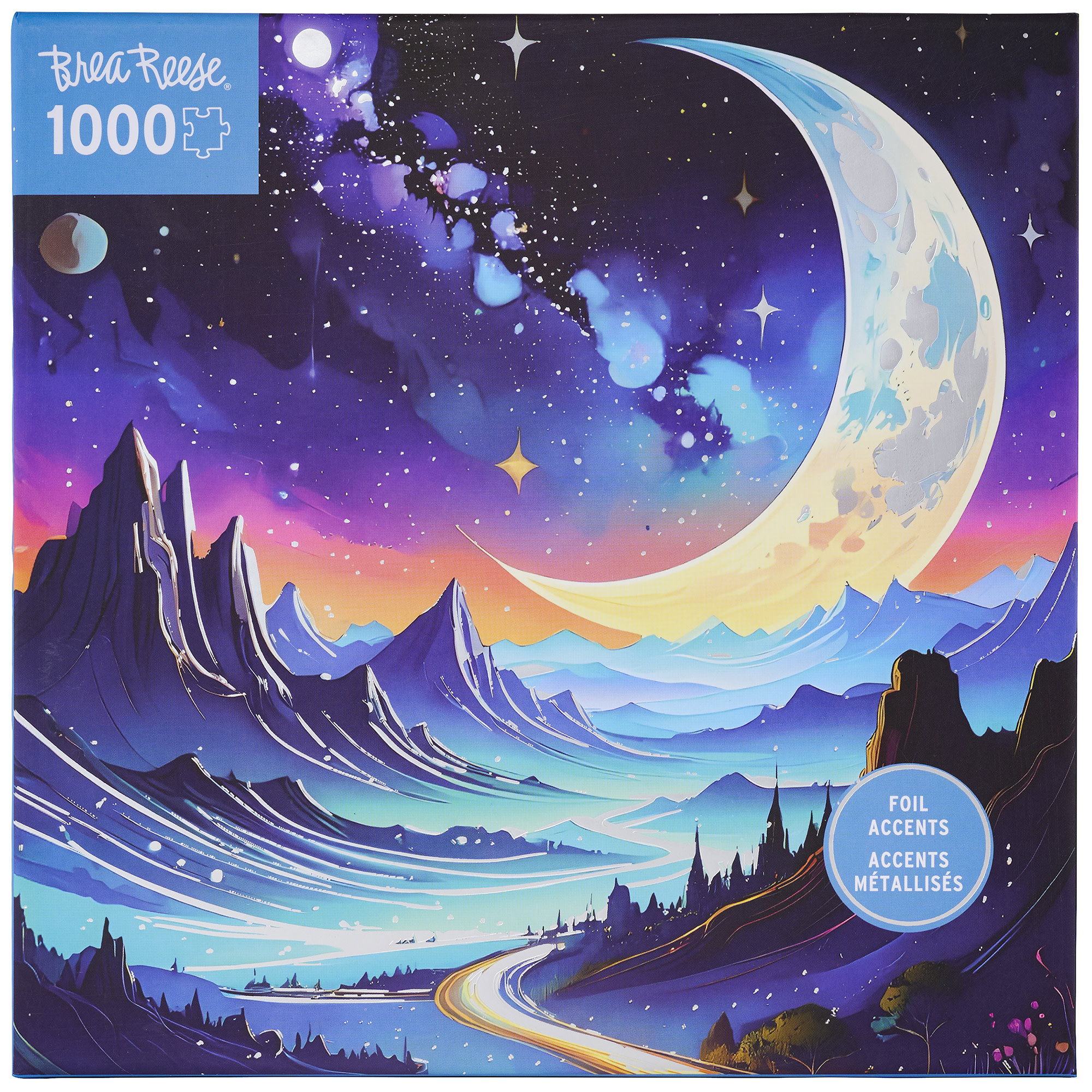 Brea Reese: 1000 Piece Puzzle - Cosmic Highway - Surreal Night Landscape Scene, Adult Jigsaw, Metallic Foil, Image Reference Poster, 19.25 x 26.75"