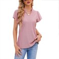 thumbnail image 1 of Blusa superior con cuello en V y volantes de color liso para mujer Camiseta holgada informal de ganchillo de manga corta con volantes para la oficina, 1 of 6