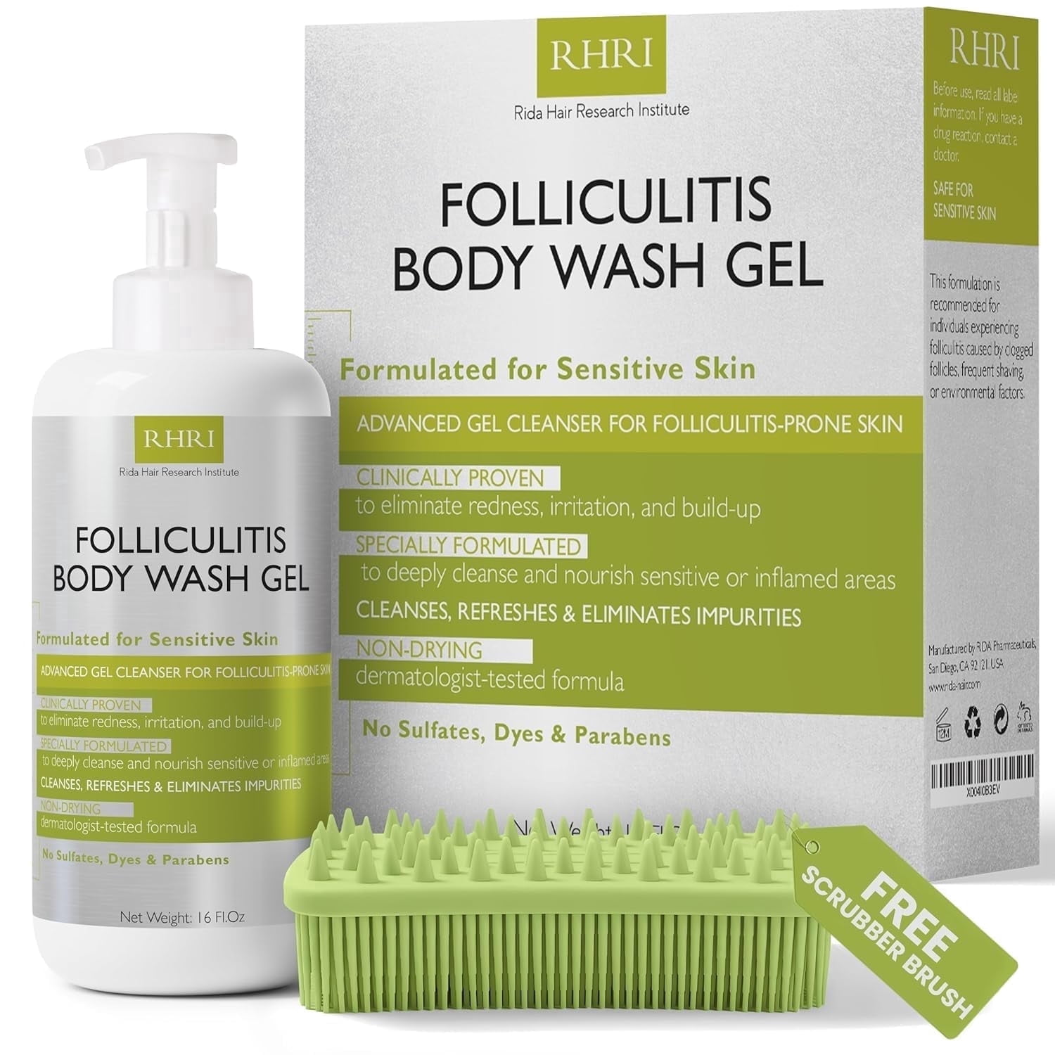 Folliculitis Body Wash Gel | Sensitive Skin Cleanser for Redness, Irritation & Itching | Non-Drying & Hydrating