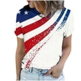 thumbnail image 4 of Pounoo T-Shirts pour Femmes Motif Étoiles et Rayures Manches Courtes Coupe Décontractée Chandails Légers et Confortables Hauts Style de Rue Décontracté Tenue de Fin de Semaine Cadeau, 4 of 6